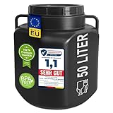 plasteo 50 Liter Weithalsfass mit Deckel und Griffen Eckig Schwarz, Lebensmittelecht und BPA-Frei, Futtertonne Kunststofffass Universalfass Deckelfass Wasserfass Regentonne Lagerfass