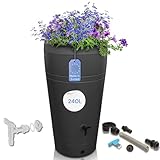YourCasa Regentonne 230 Liter [Decore] inkl. Anschlusset - Regenfass Frostsicher aus Kunststoff mit Wasserhahn - Regenwassertonne - Wasserfass Regenwassertank Wassertonne für Garten (Anthrazit)
