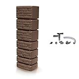 Kreher XXL Wassertonne Tower Brick mit Wasserhahn und Füllautomat. Tolle Backstein Optik, 350 Liter Nutzungsvolumen. Maße (BxTxH): 57,5 x 38,4 x 180 cm (Braun)