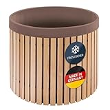 Beckmann Premium Regenfass 600 L – Massives Lärchenholz & Frostsicher – Made in Germany – Holzfass Wassertonne mit robuster brauner Innenfolie – Ø 98 x H 88 cm (Modell FL60)