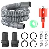 Regentonnen Verbinder, Regentonnen Verbindungsset inkl 2 Regentonnendurchführung, 50 cm Verbindungsschlauch Durchmesser 30 mm, 4 Schlauchschellen, Lochöffner, für Regenfass, Zisterne, Wassertank