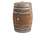 Temesso Regentonne mit Deckel, Regenfass Holzfass, Weinfass, Tonne, Eiche 225 Liter Wasserfass - original Fass (Deckel Kordel/Seilgriff)