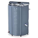 FIVMEN Regentonne 750 Liter Regenwassertonne Regenfass Faltbar Regenwassertank Wassertank Regenwasserfass PVC mit Deckel und Wasserhahn, Dunkelgrau