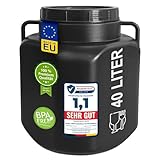 plasteo 40 Liter Weithalsfass mit Deckel und Griffen Eckig Schwarz Lebensmittelecht und BPA-Frei, Futtertonne Kunststofffass Universalfass Deckelfass Wasserfass Regentonne Lagerfass