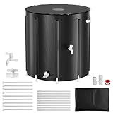 Faltbare Regentonne 750 Liter mit Wasserhahn &Ablassventil | PVC Wassertank mit Laubschutzgitter | UV-beständiger Regenwassersammler platzsparend | Regenwassertonne für Garten & Camping(Schwarz)