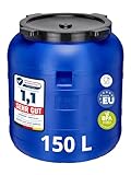 Garronda 150 Liter Weithalsfass BPA-frei Futtertonne Fass Universalfass Lebensmittel Fass Regenfass für Garten Regentonne mit Deckel Regenwassertonne für Garten Wassertonne GD-0093, Blau
