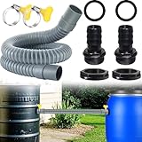 Regentonnen Verbinder, Regentonnen Verbindungsset inkl 2 Regentonnendurchführung, 50 cm Verbindungsschlauch Durchmesser 30 mm, 2 Schlauchschellen, Regenfass Verbinder für Regentonne Wassertanks