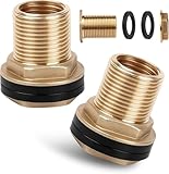 2 Stück Messing Regentonnendurchführung, Tankdurchführung IG 1/2 x AG 3/4 zoll, Tankverschraubung mit 4 Dichtungen, Wassertank Anschluss für Wasserhahn, Tanks und Fässer