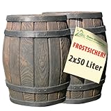 REGENTONNE EICHENFASS REGENFASS 2 * 50 Liter als REGENSAMMLER MÜLLEIMER SPIELZEUGKISTE ALLZWECKBOX ALLZWECKKISTE AUFBEWAHRUNGSBOX BEHÄLTER KISTE Box TRUHE, stabil, auch zum Sitzen