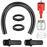 ZHIQIN Regentonnen Verbinder Set,1.57 Zoll (40mm) Regentonnendurchführung Regentonnen Verbindungsset mit 500 mm Verbindungsschlauch Lochöffner überlauf Regentonne für Regenwasser Tonnen