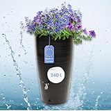 YourCasa Regentonne 240 Liter [Aquasplash] Messing Wasserhahn & Deckel - Regenfass Frostsicher aus Kunststoff - Regenwassertonne - Regenwassertank Garten Wassertank Regensammler Wasserfass (Midnight)