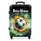 NoBoringSuitcases.com Koffer personalisiert, Koffer Kinder, 67x43x25cm - Reisekoffer - Kinderkoffer, Koffer für Kinder - Hartschalenkoffer - Fußball in Grün - Mittelgroß mit Rollen, Koffer mit Namen