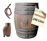 REGENTONNE EICHENFASS 240 Liter REGENFASS Wasserfass REGENWASSERTONNE Wassertonne - FROSTSICHERES Gartenfass für Regenwasser u.v.m. in Holz-Optik aus robustem PE-Kunststoff - MIT Regen-Filter-Set