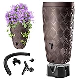 KADAX Regentonne mit im Deckel integrierter Pflanzschale 240 L, Regenfass aus Kunststoff, Regenwasserbehälter mit Wasserhahn und Standfuß, Regentank (Dunkelbraun)