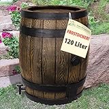 AMUR Regentonne Eichenfass 120 Liter REGENFASS FROSTSICHERES Regenfass mit Deckel und Wasserhahn, schöner Fast unverwüstlicher Regenspeicher Braun